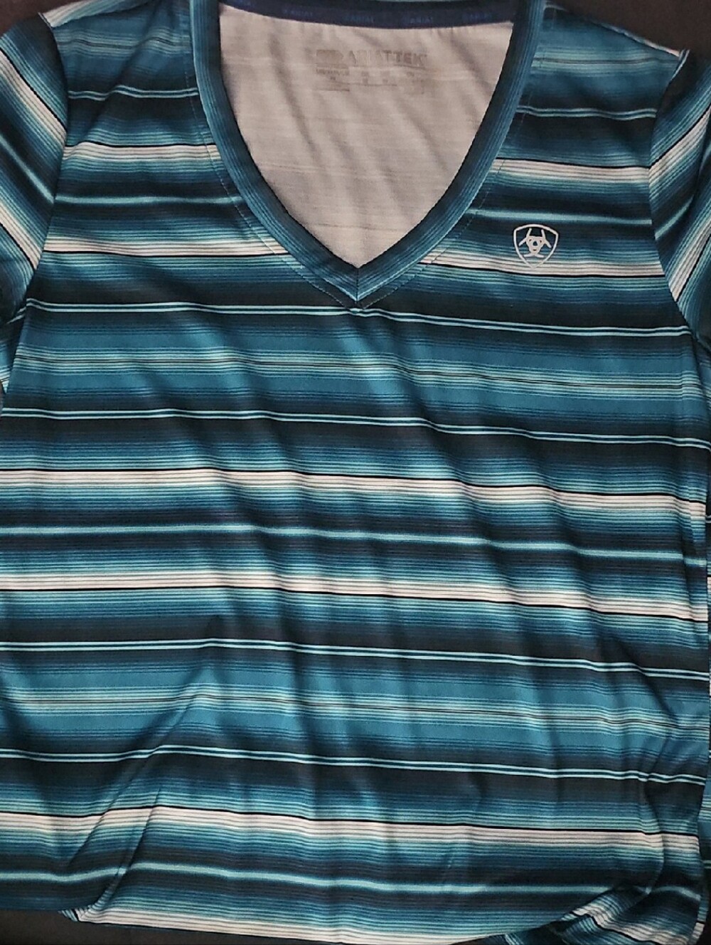 Ariat Teal & White Striped V-Neck Short Sleeve Tee
